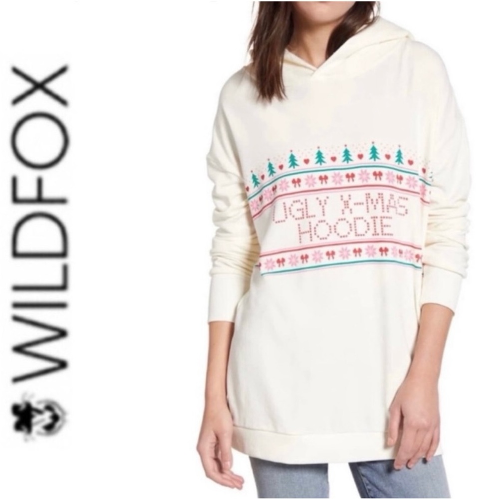 Wildfox Ugly Christmas Women’s Off White Hoodie Size Medium & Large